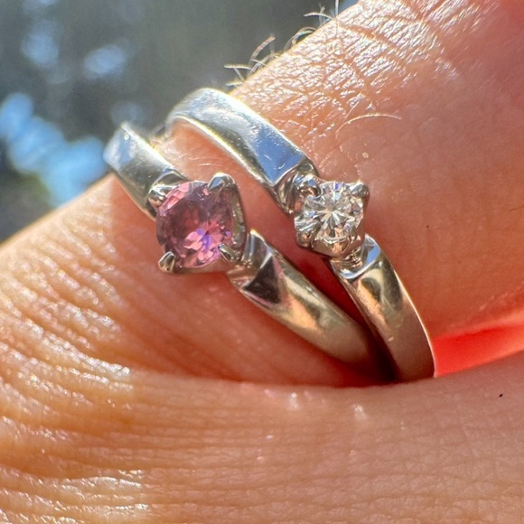 Vintage solid platinum genuine sapphire/ VS diamond set of 2 ring set&3600 - Picture 1 of 15